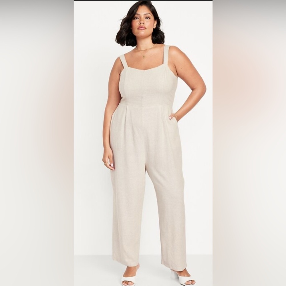 Old Navy Fit and Flare Linen Blend Jumpsuit - Natural Linen